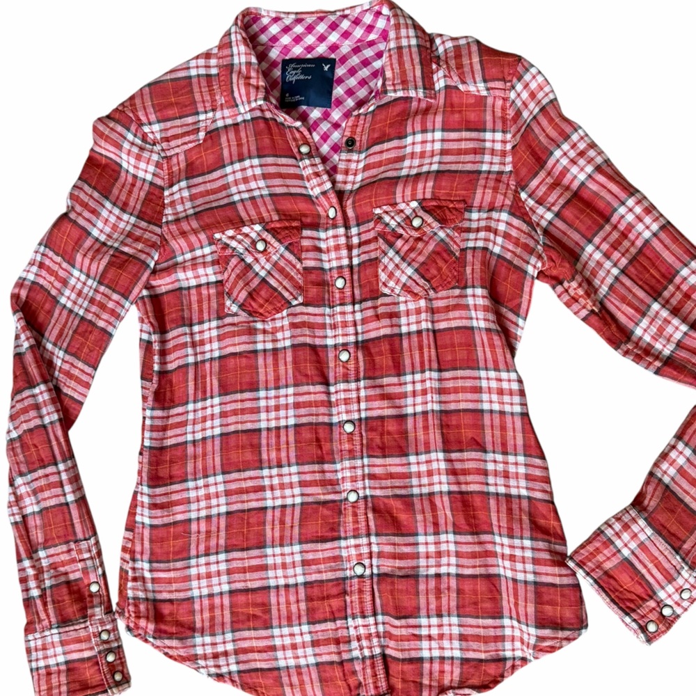 American Eagle Outfitters ladies vintage Y2K pearl snap button down shirt size 6